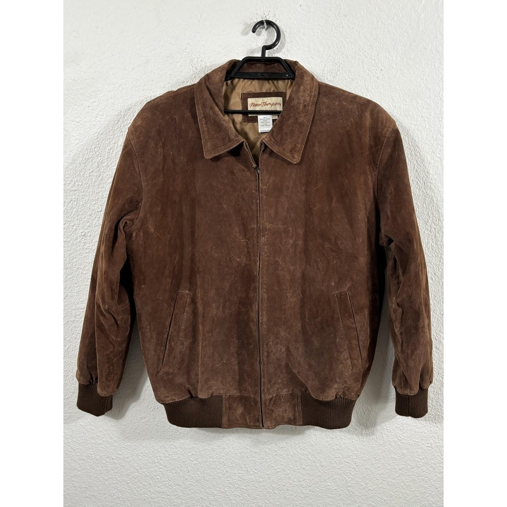 Norm‎ Thompson Jacket Mens XL Brown Suede Leather Bomber Zip Lined Casual